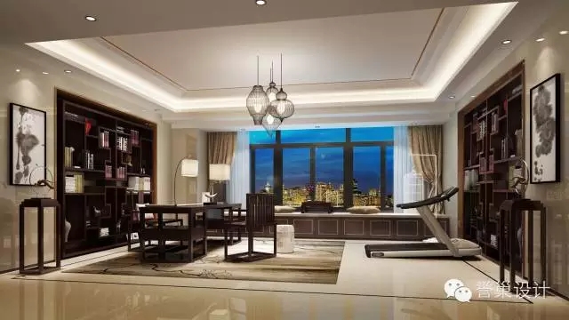 别墅中式书房装饰设计 别墅中式影视厅装饰设计效果图