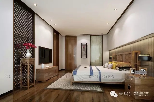仁山智水中式卧室装修方案效果图