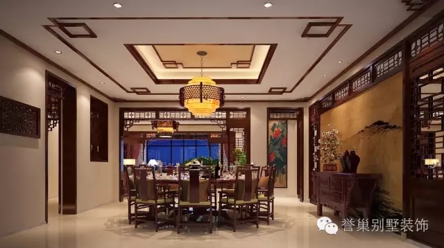 绿茵温莎堡中式餐厅装修设计效果图