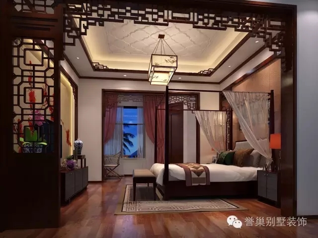 绿茵温莎堡中式主卧装修设计效果图