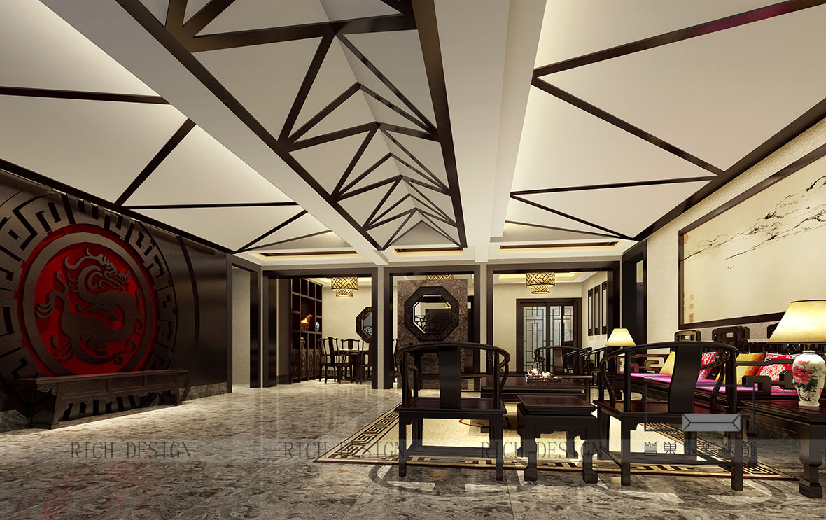 别墅装修中式客厅效果图