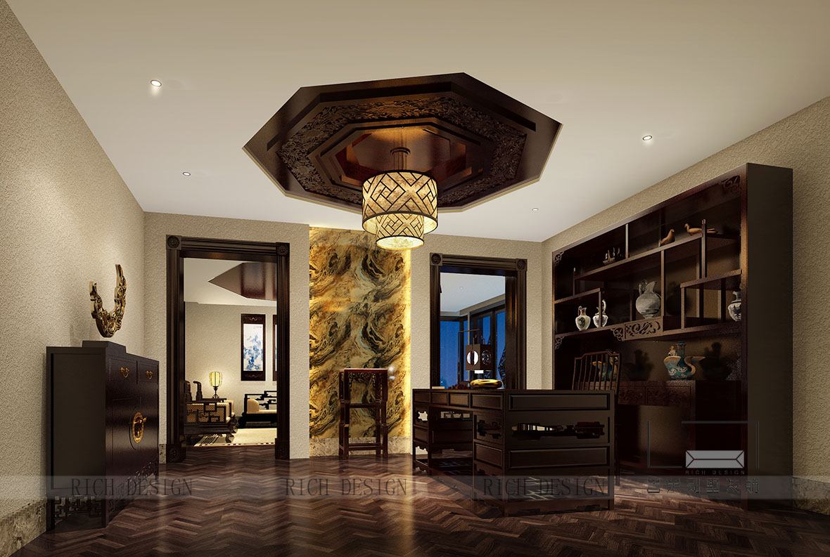 别墅装修中式书房效果图