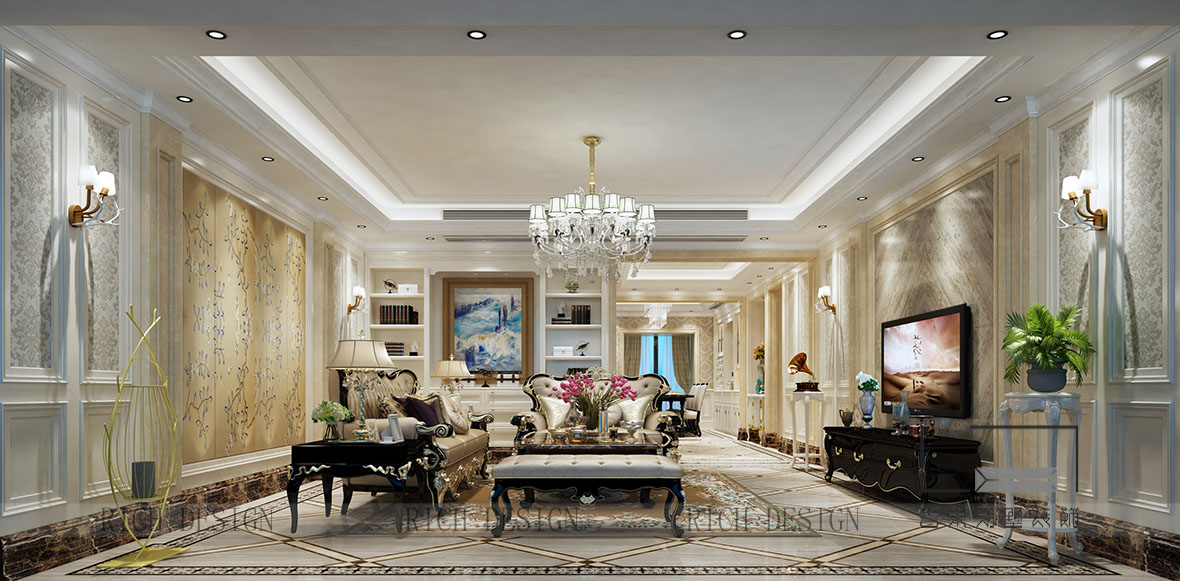 别墅混搭风格客厅软装装饰设计效果图