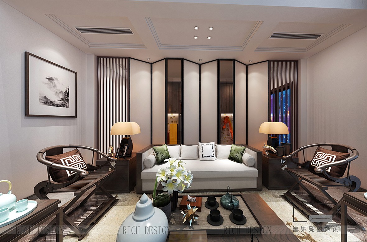 港铁天颂A2栋3单元中式客厅装修欣赏图