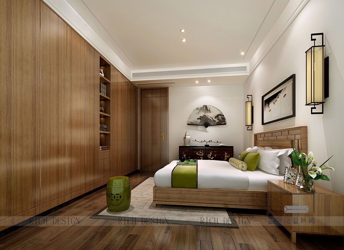 仁山智水别墅新中式卧室装修效果图