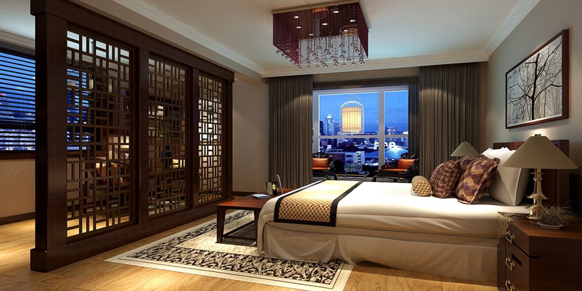 别墅中式卧室装饰设计效果图