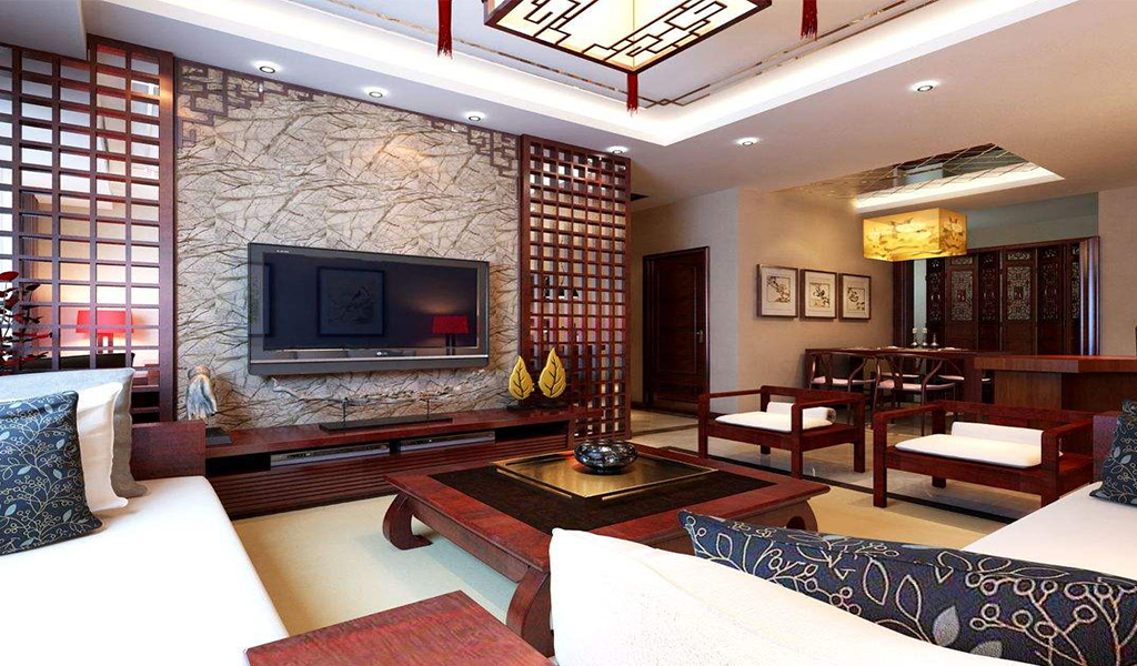 别墅中式客厅装饰效果图