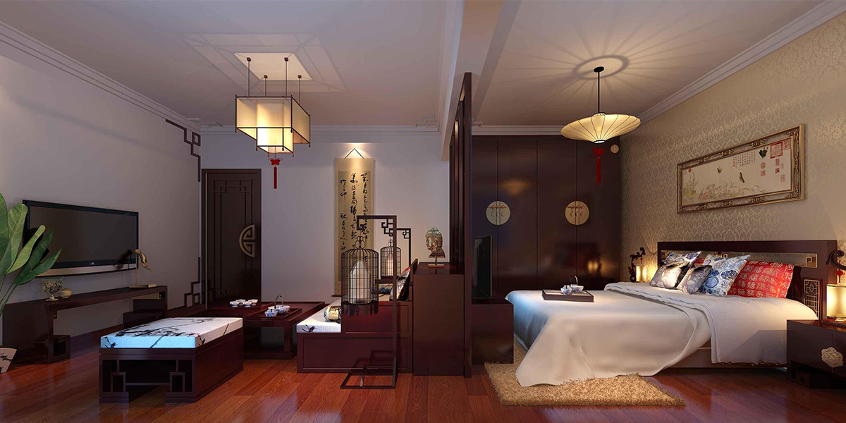 别墅中式卧室装修 碧海云天别墅卧室装修效果图