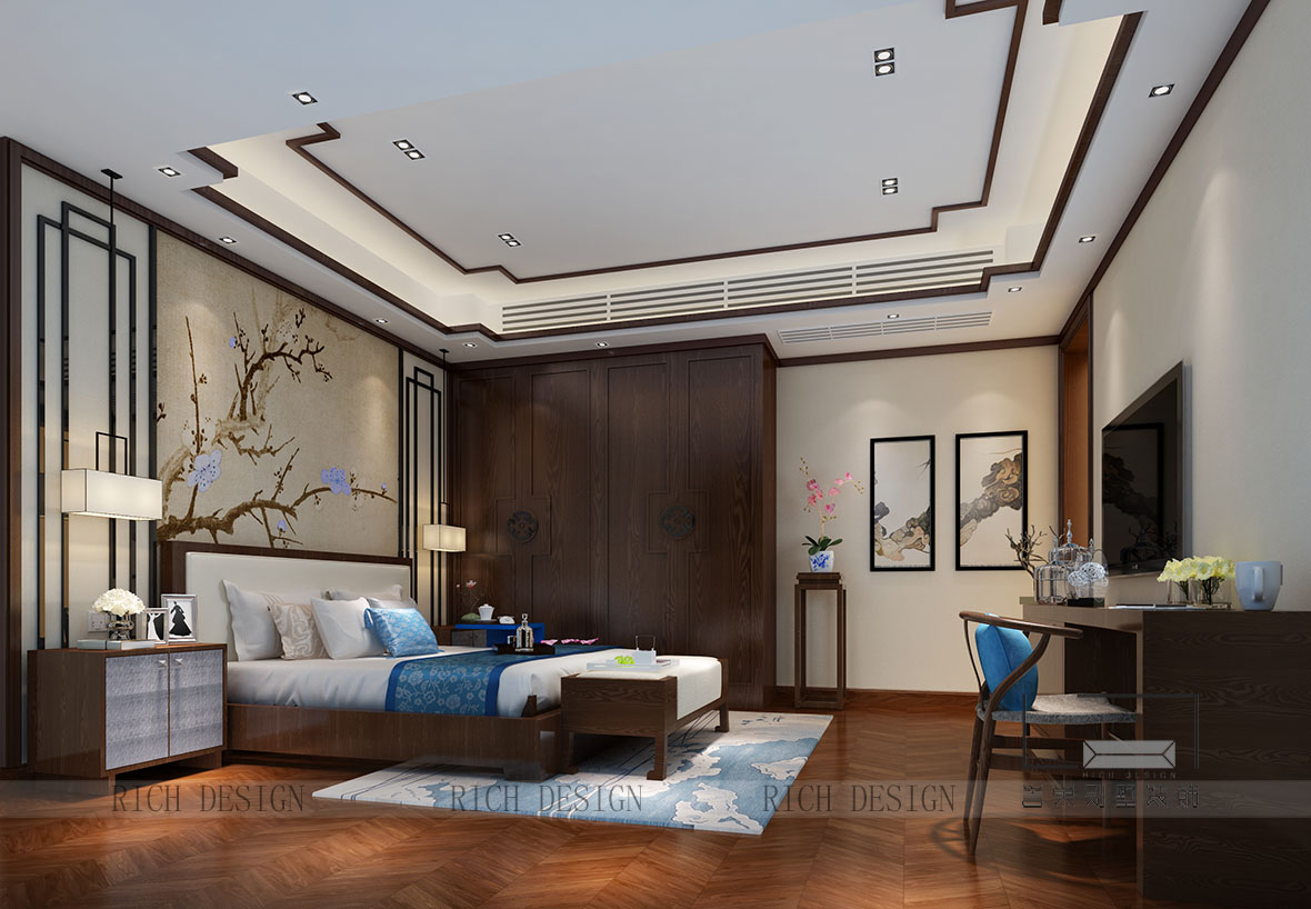 别墅中式卧室装饰效果图