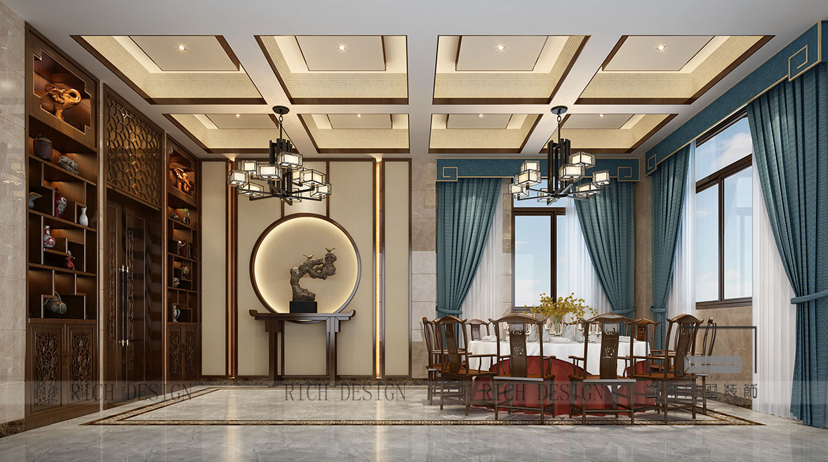 别墅中式餐厅装饰效果图