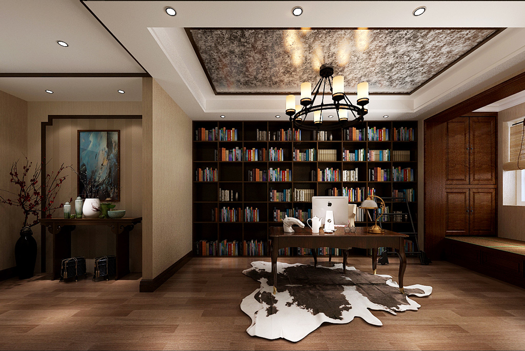 别墅书房装饰 别墅装饰中式书房效果图
