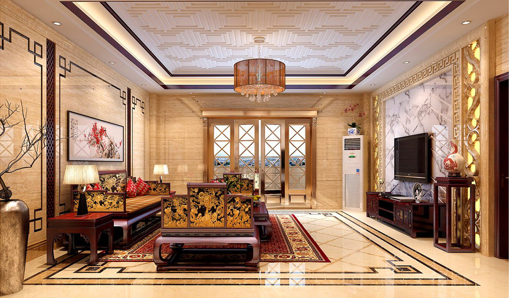 别墅中式客厅装饰效果图