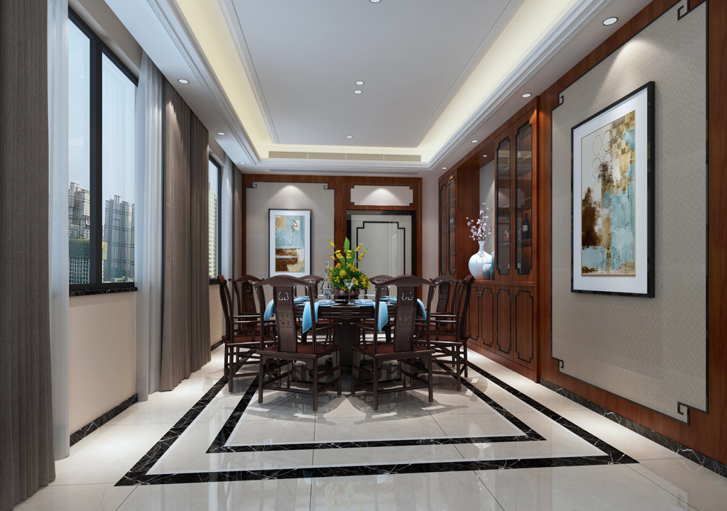 别墅中式餐厅装修实景图