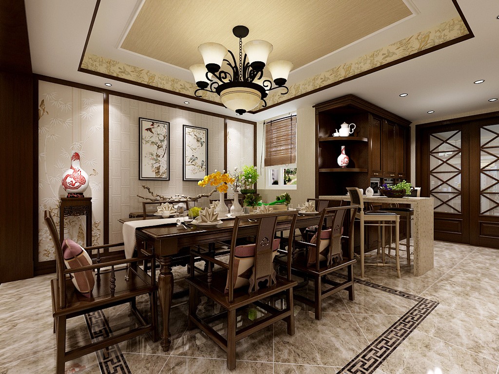 别墅现代中式餐厅装修效果图
