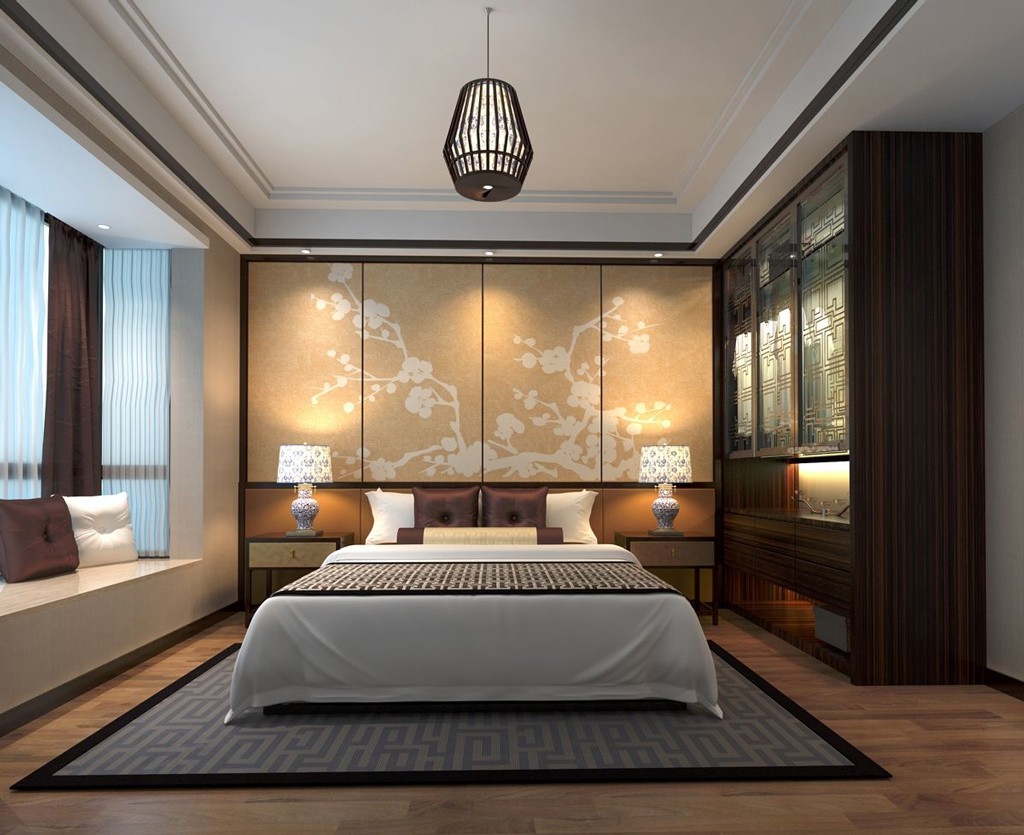 别墅中式卧室装饰设计效果图