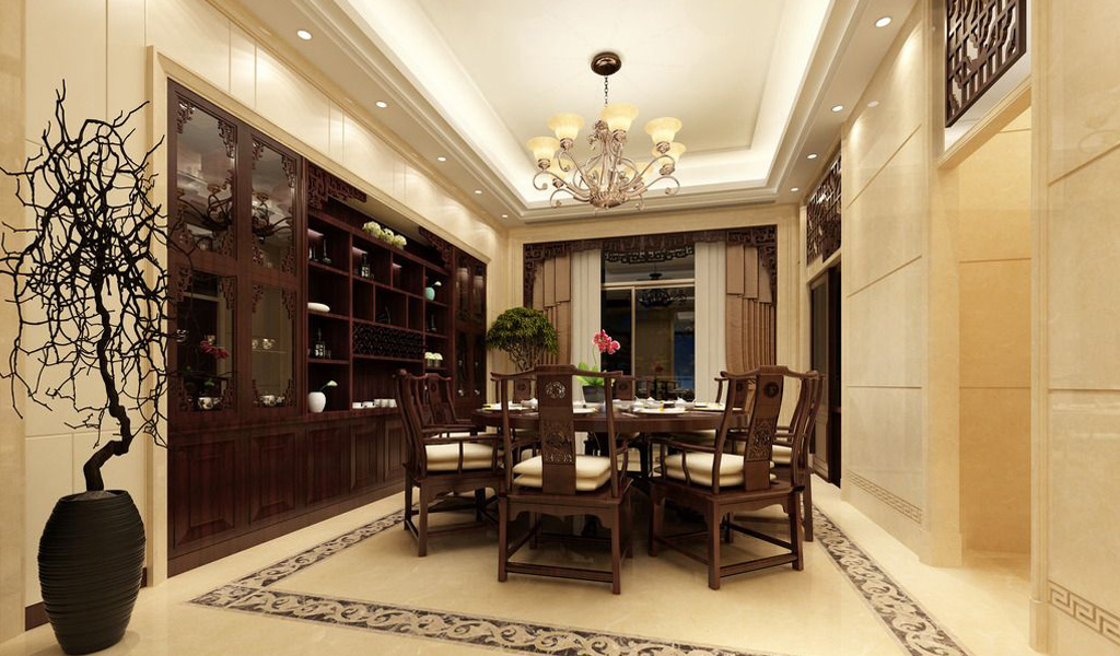 别墅中式餐厅装饰设计效果图