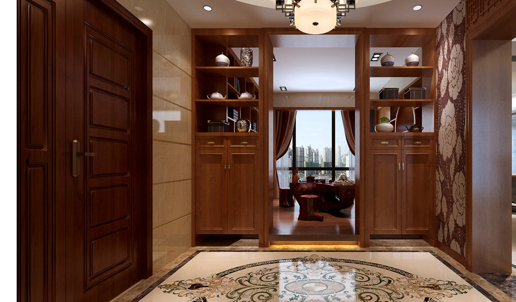别墅中式玄关装饰设计效果图