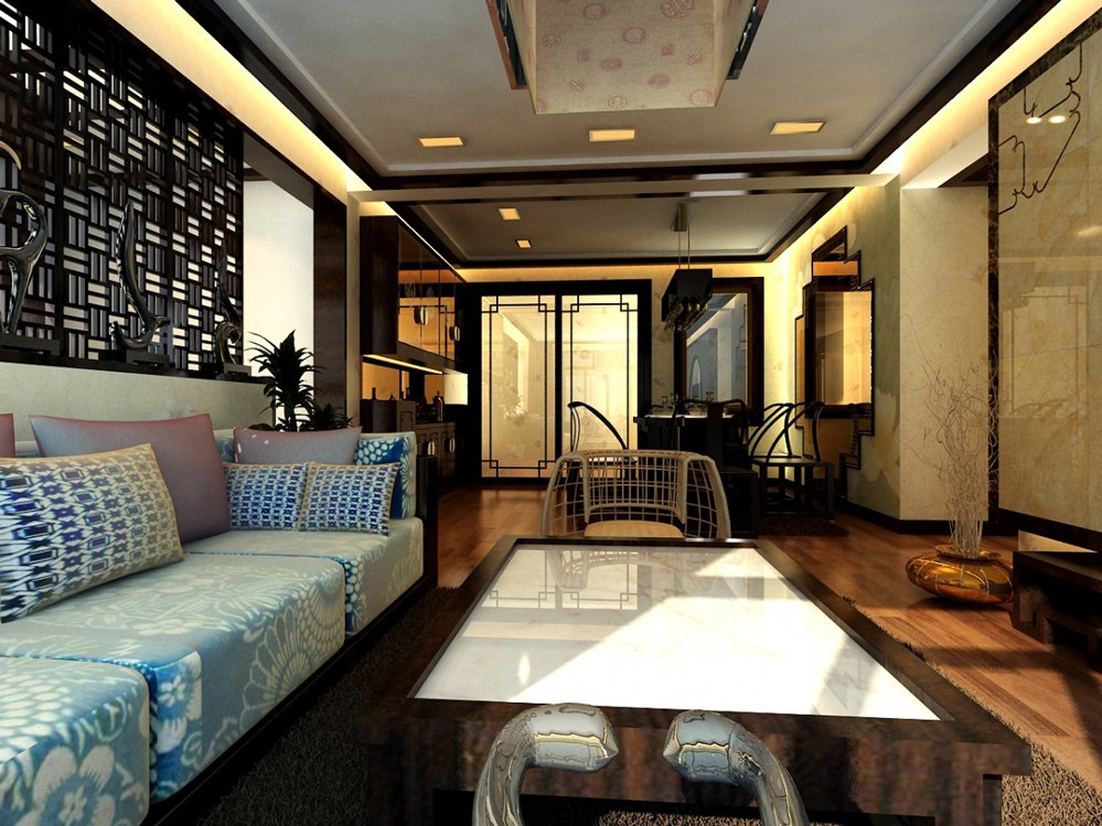 别墅中式客厅装饰效果图