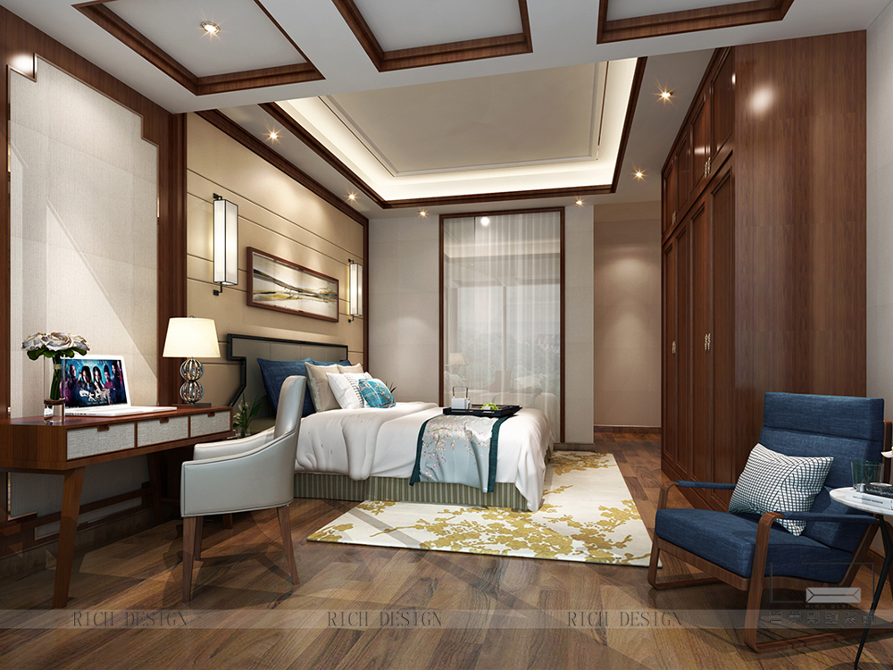 别墅中式卧室装修设计效果图