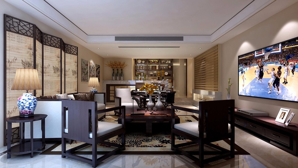 别墅中式客厅装饰效果图