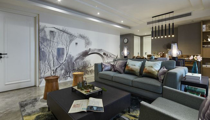 别墅中式客厅装饰实景图