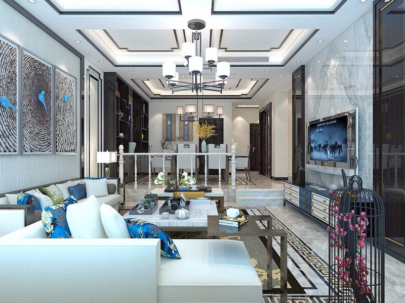 别墅中式客厅装饰设计效果图