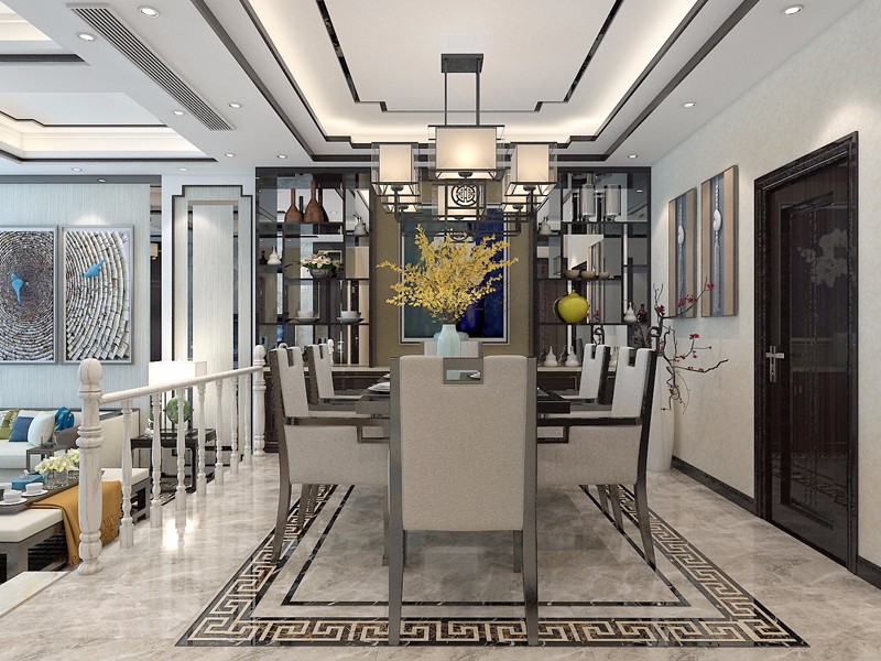 别墅中式餐厅装饰设计效果图