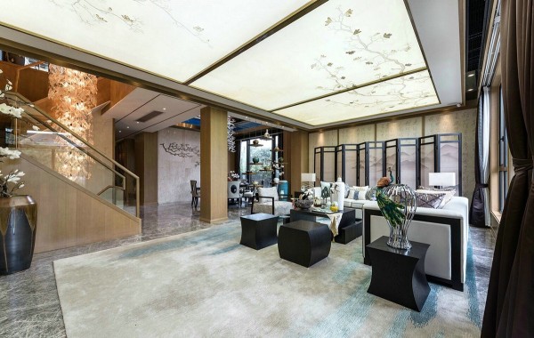 别墅中式客厅装饰设计效果图