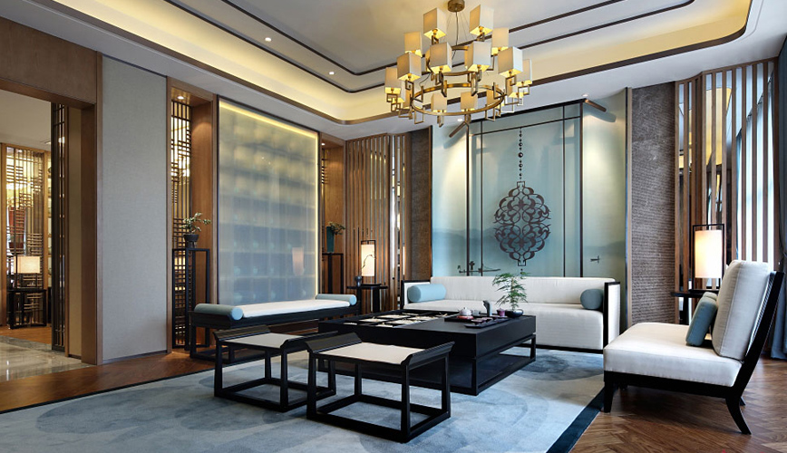 别墅中式客厅装修设计效果图