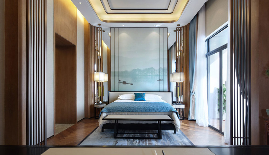 别墅中式卧室装修设计效果图