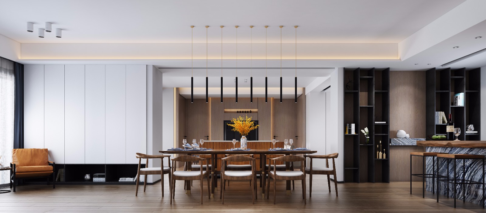 广州合汇广场-中式别墅餐厅装饰设计效果图