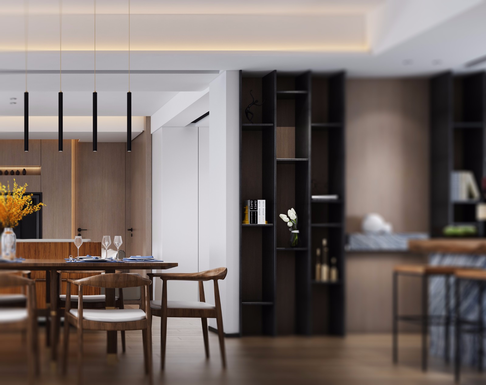 广州合汇广场-中式别墅餐厅墙面装饰设计效果图