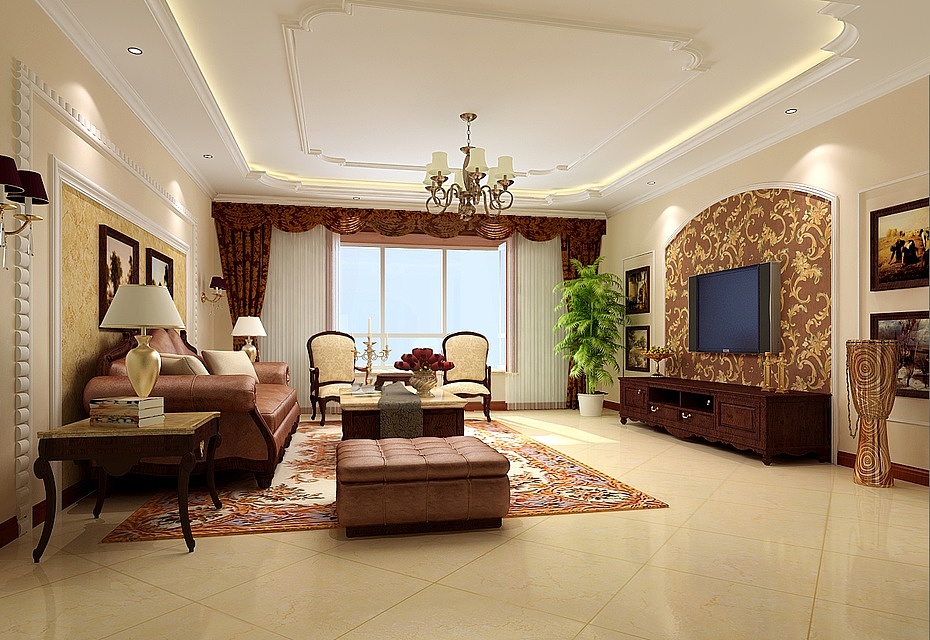 别墅古典客厅装修设计效果图