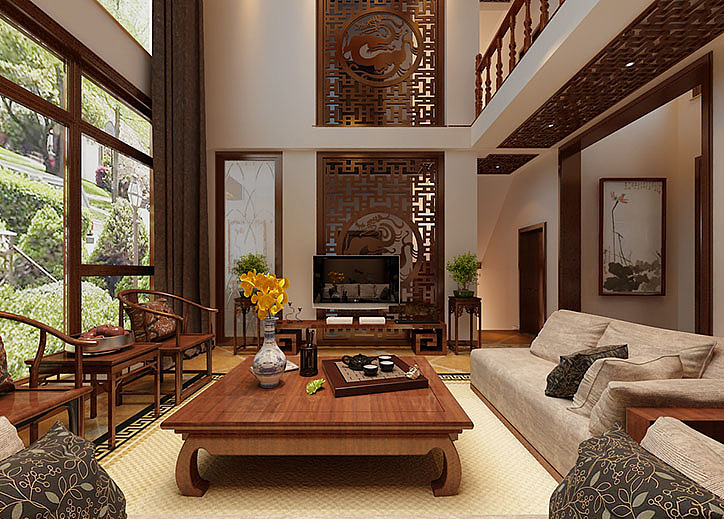 中式别墅客厅装修设计效果图
