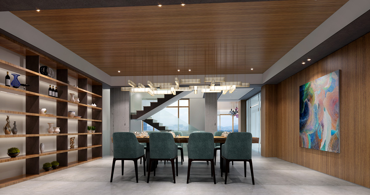 元屿海现代别墅餐厅装修设计效果图