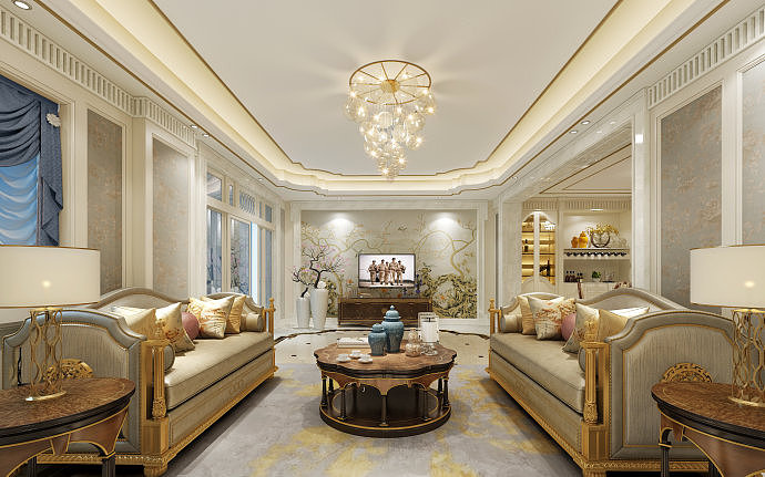 欧式别墅客厅装潢效果图 欧式别墅客厅装潢效果图