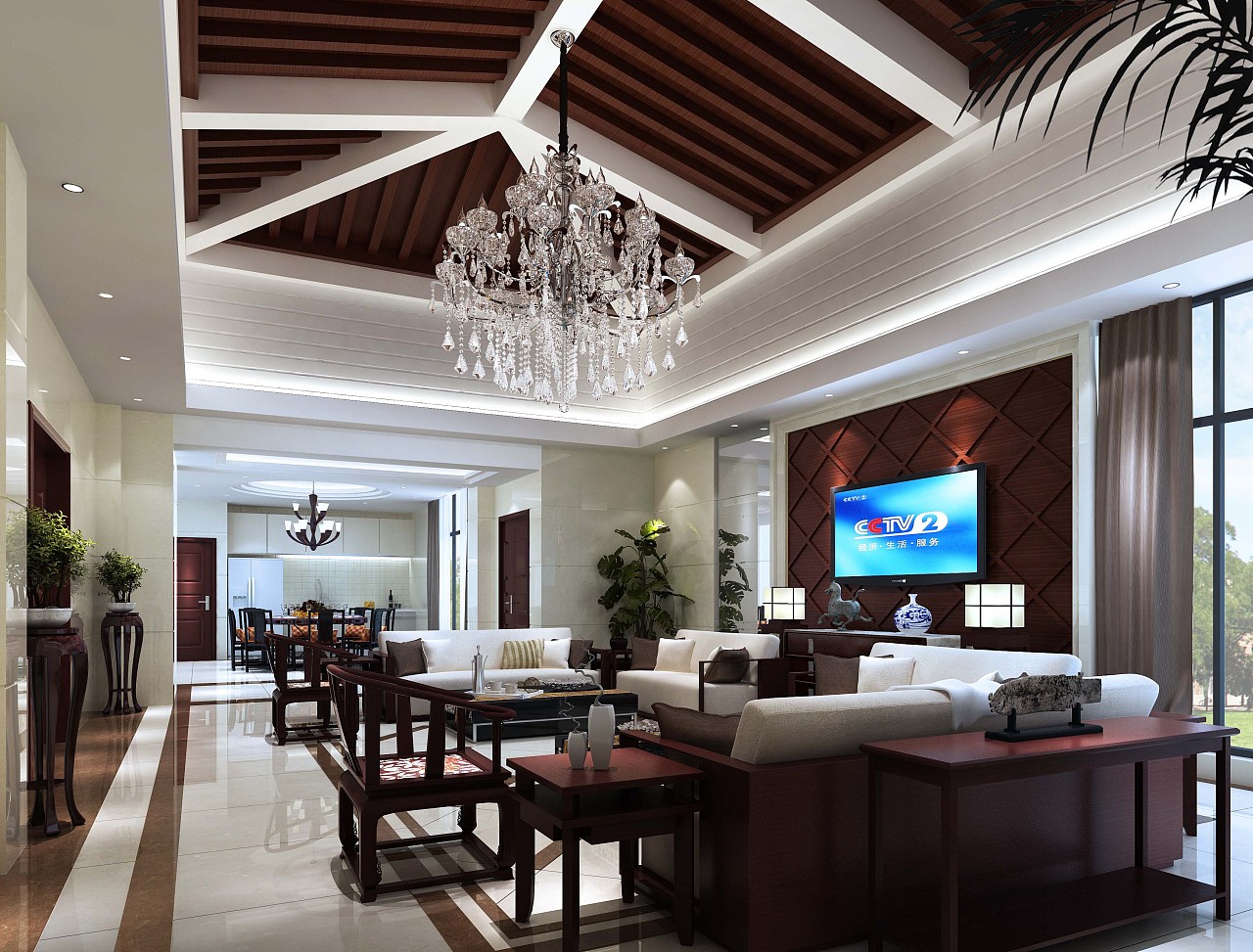 中式别墅客厅装潢效果图