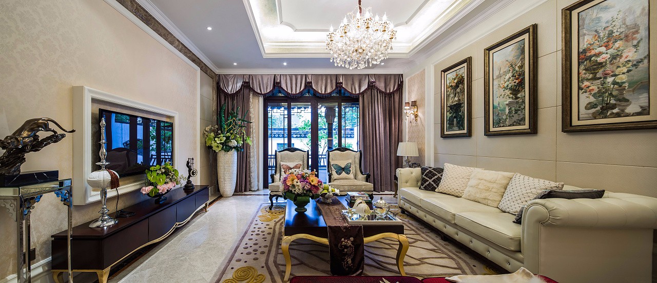 别墅欧式客厅装饰效果图