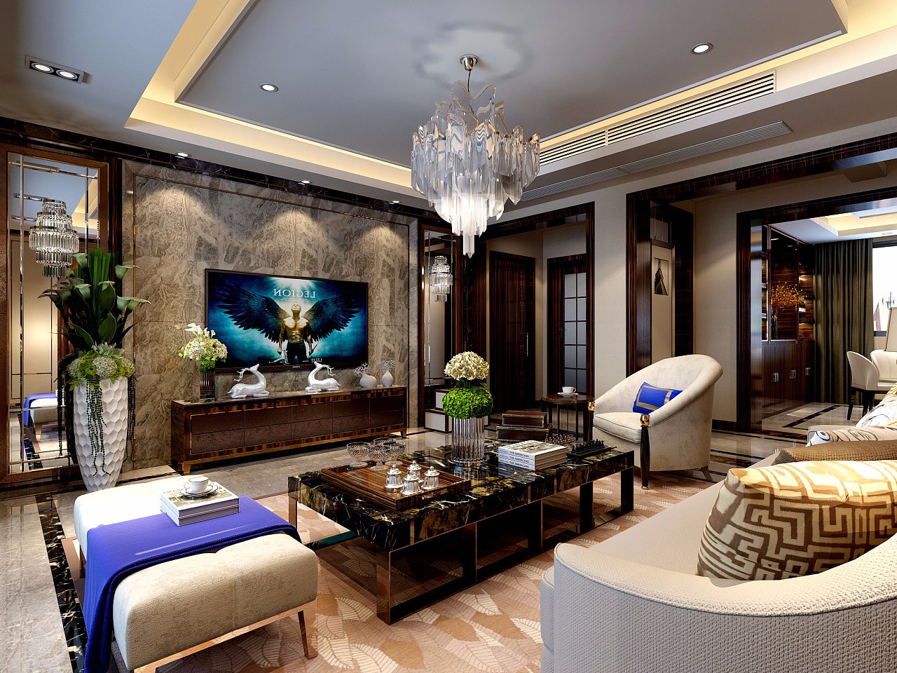  别墅现代客厅装饰效果图