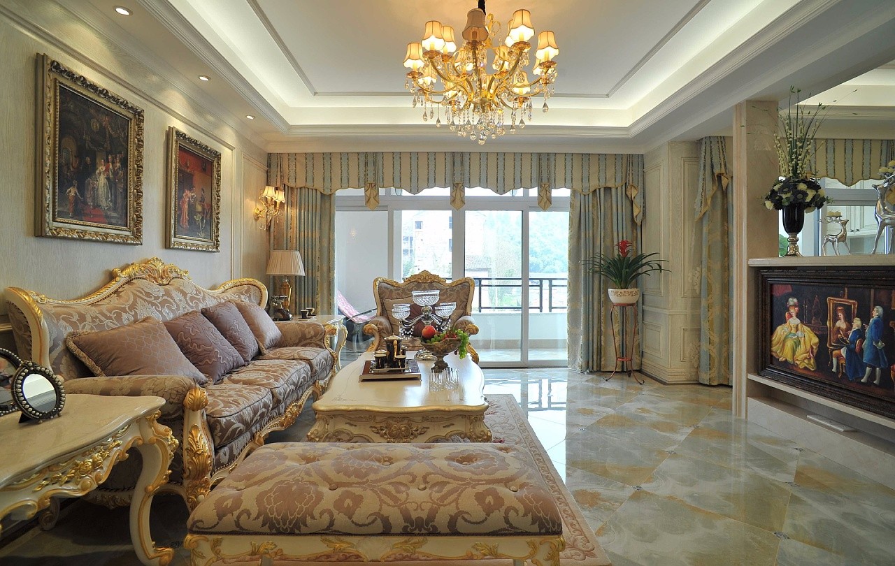 欧式别墅装潢客厅实景图