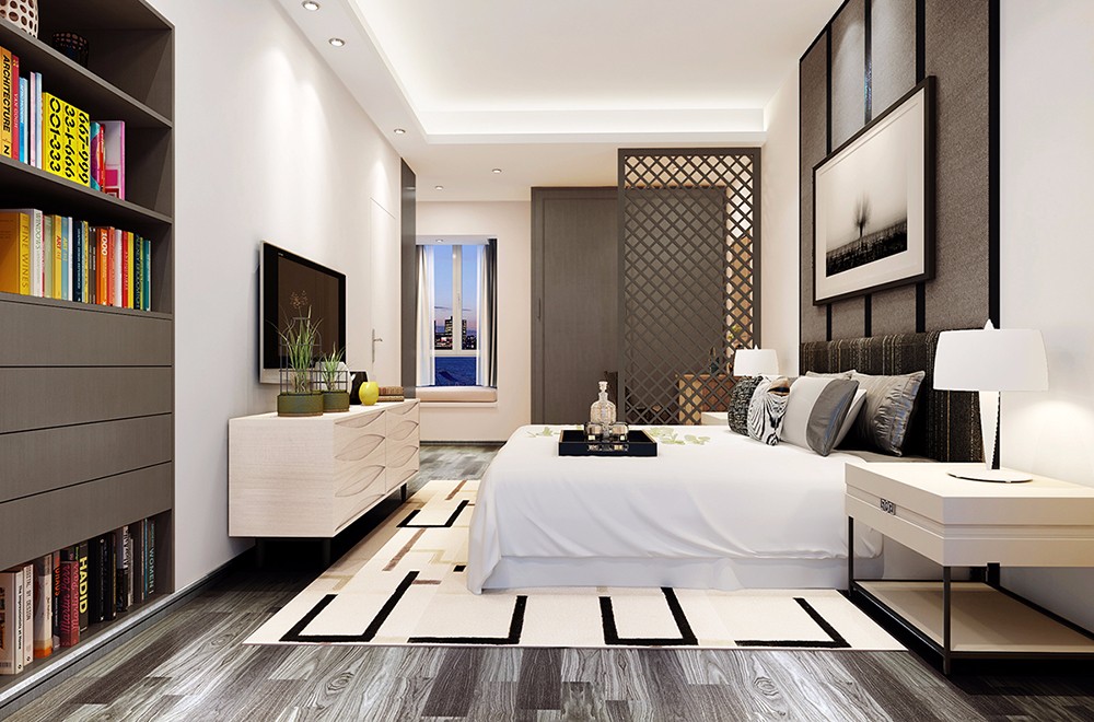 现代别墅主卧装饰效果图