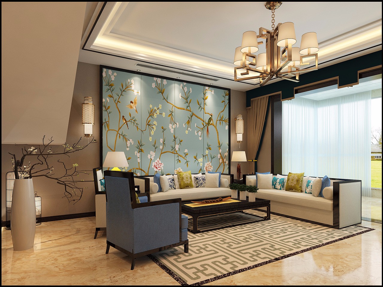中式会客厅装饰效果图