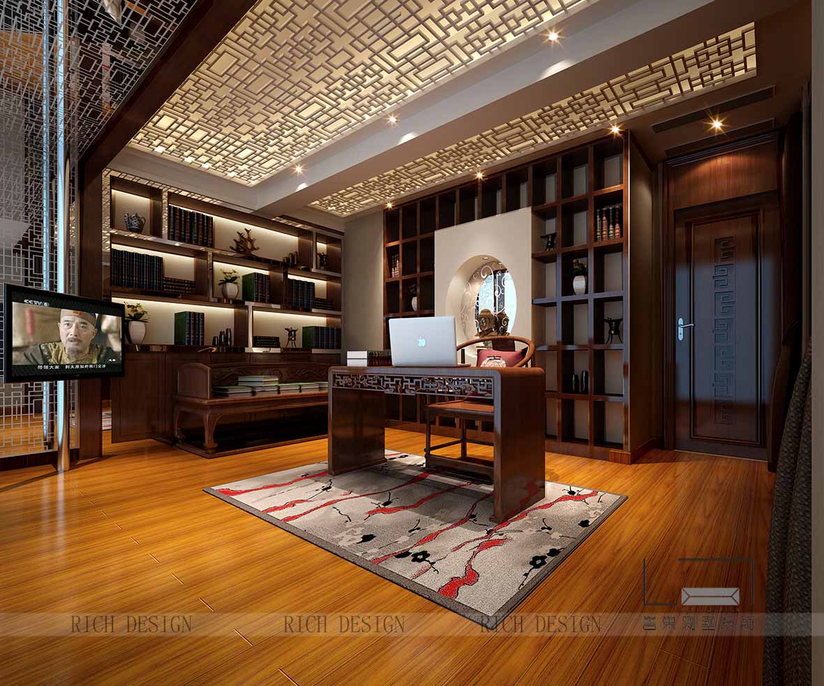 深圳别墅中式书房装潢效果图