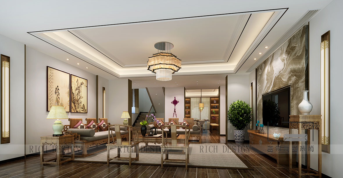 中式别墅客厅装饰效果图