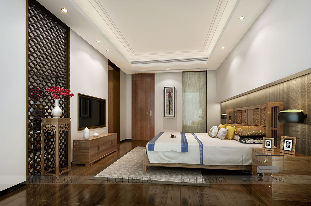 中式别墅卧室装饰效果图