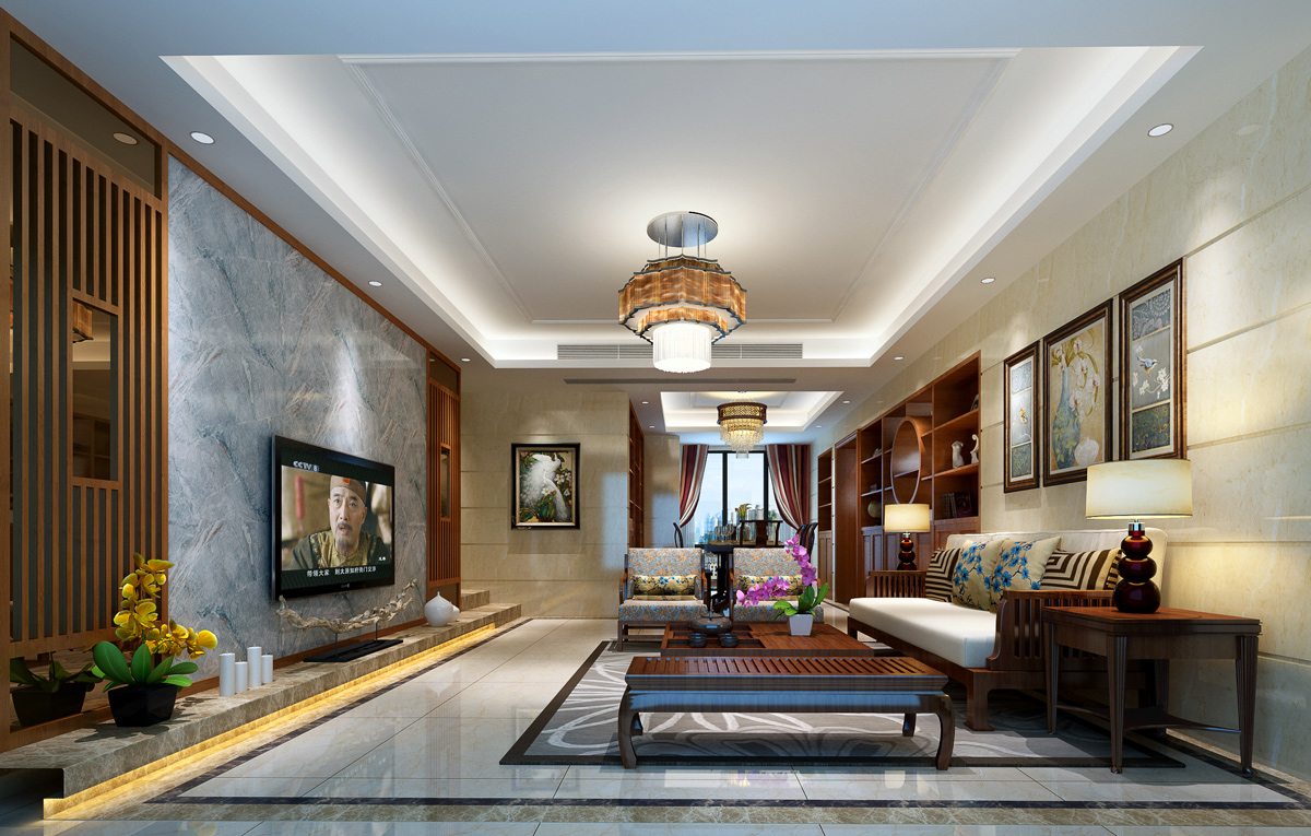 中式别墅客厅装饰效果图