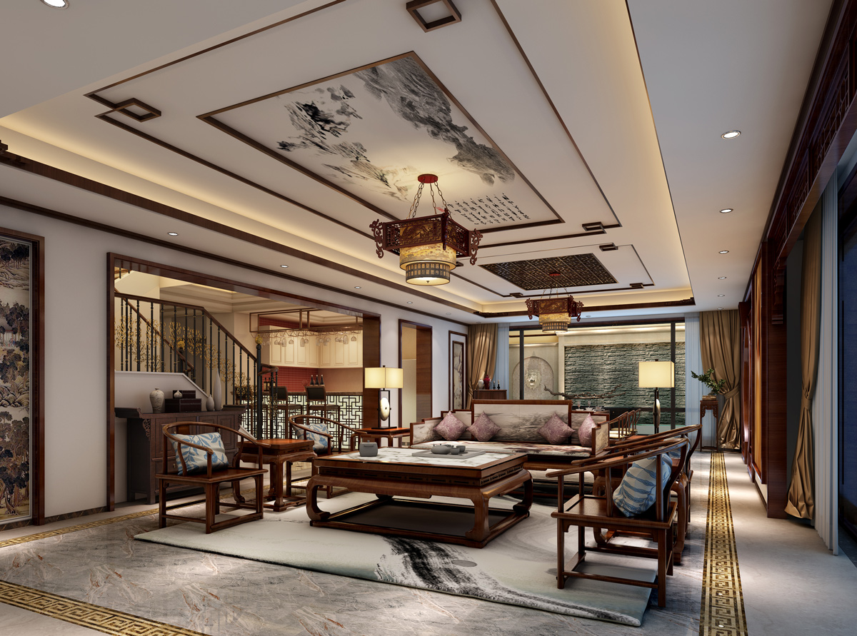 中式别墅客厅装饰效果图