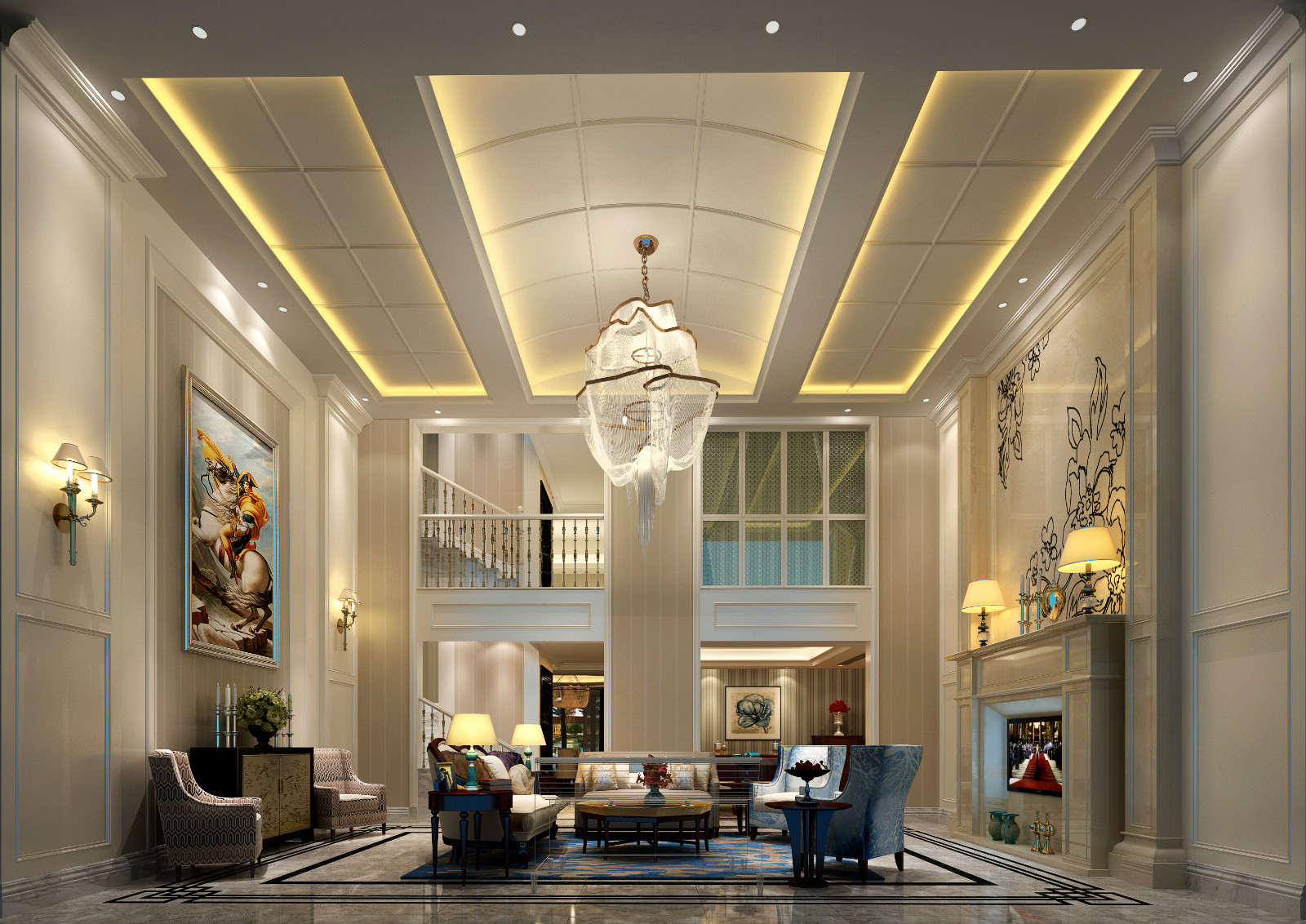 现代别墅客厅装饰效果图