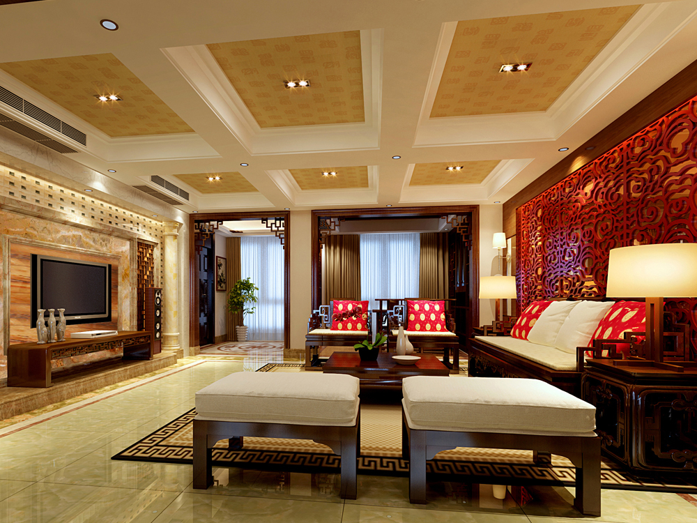 别墅中式客厅装饰效果图 别墅中式客厅装饰效果图