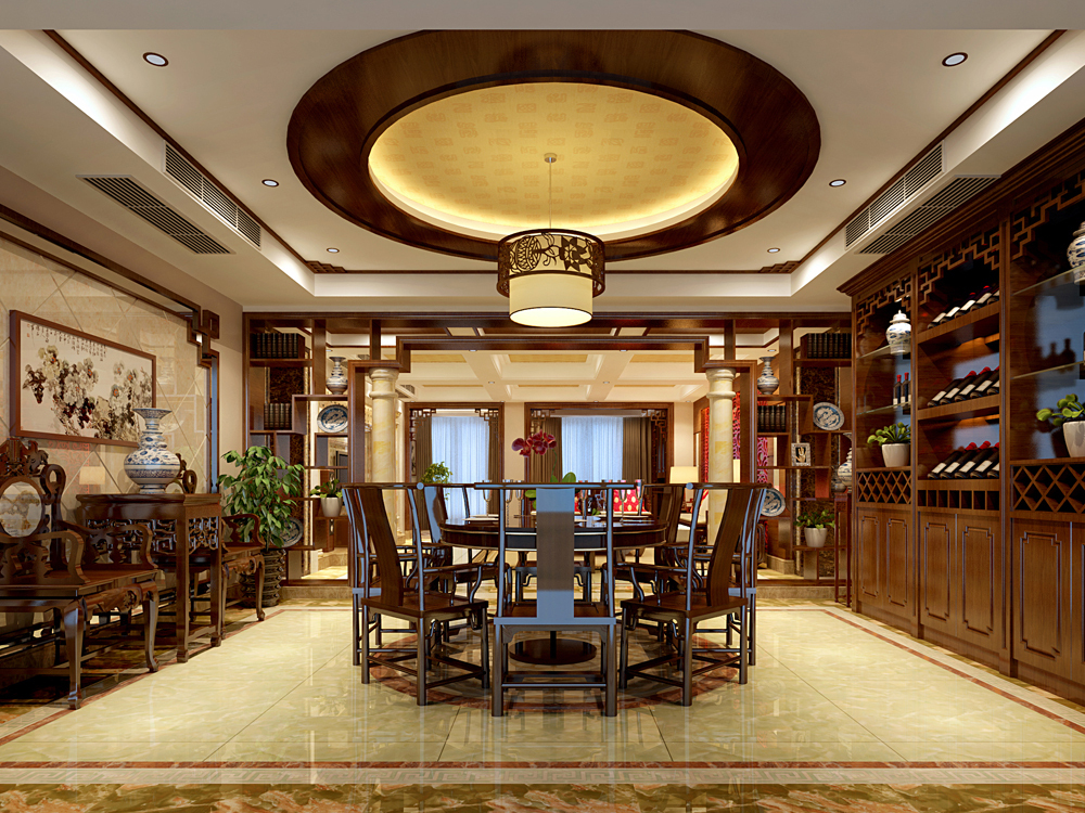 别墅中式餐厅装饰效果图 别墅中式餐厅装饰效果图